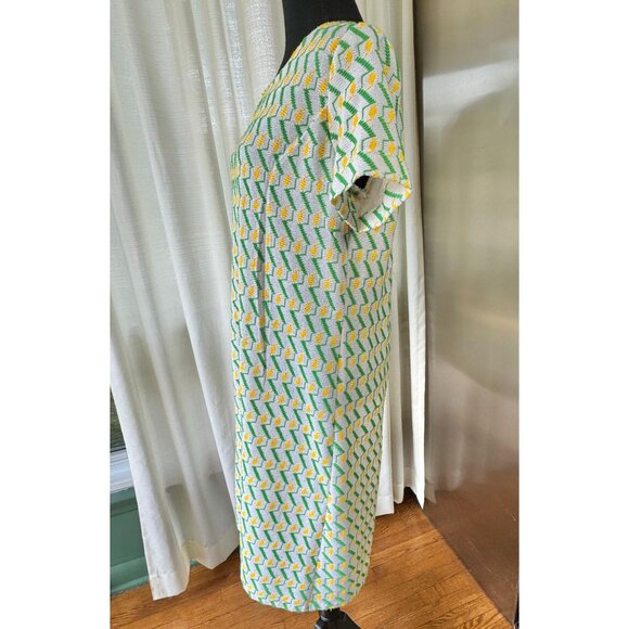 Vintage 60s dress, white, yellow, green zigzag, Mod textured knit - Picture 4 of 10